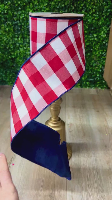 4” Double Sided Red & White Checker with Navy Back   ~ 10 yards ~ Wired