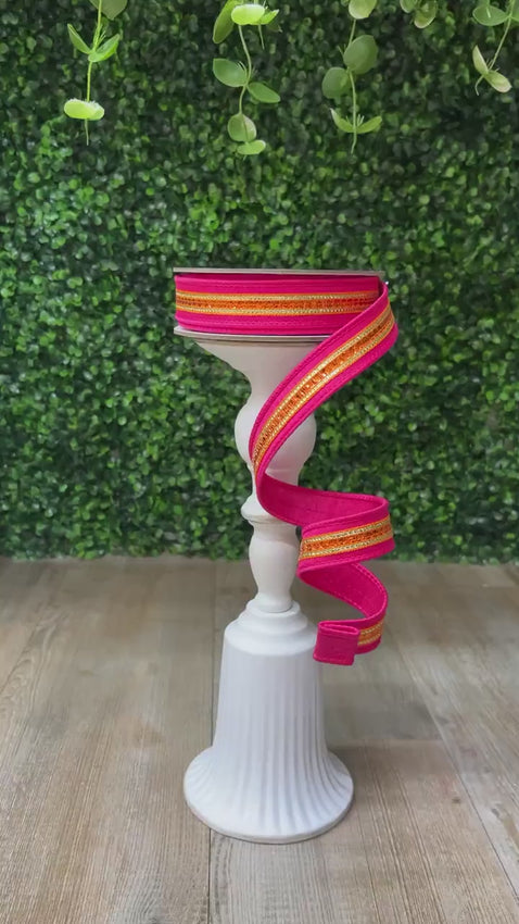 1.5 Inch Orange & Pink Striped Ribbon ~ 10 yards