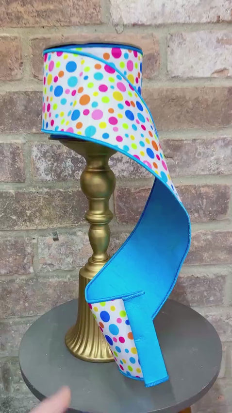 4 inch Colorful Polka Dot Ribbon  ~ 10 yards ~ wired