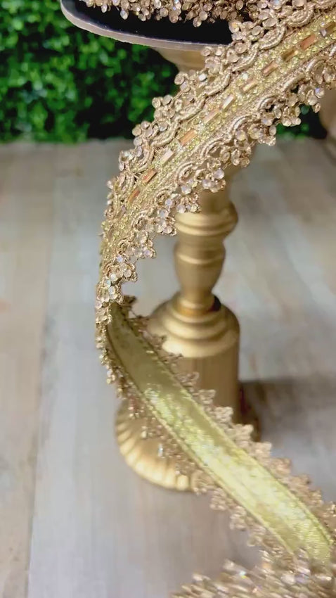 1.25 inch Gold Metallic Yorkshire Jewel Embroidered Ribbon ~ Wired ~ 5 yards