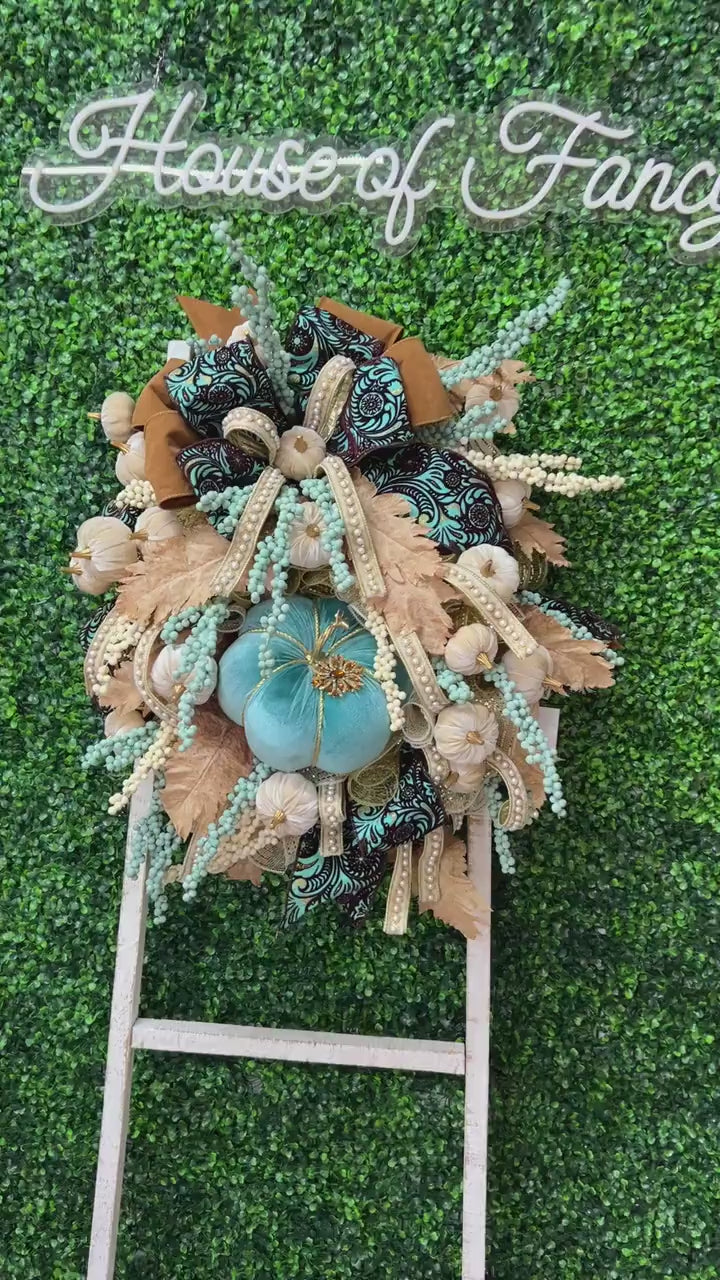 Turquoise Pumpkin Fall Wreath