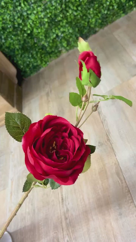 Red Cabbage Rose w/ Bud Spray - 24 inches
