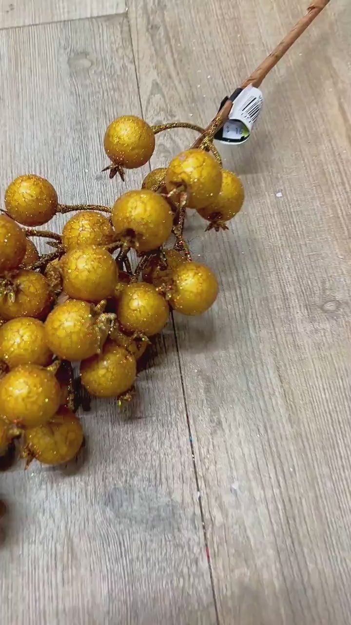 Gold Crackle Berry Spray - 26 inch - 1 inch Berry