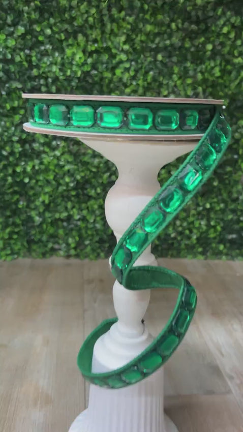 1 Inch Emerald Green Jeweled Ribbon ~ 5 Yards ~ Wired