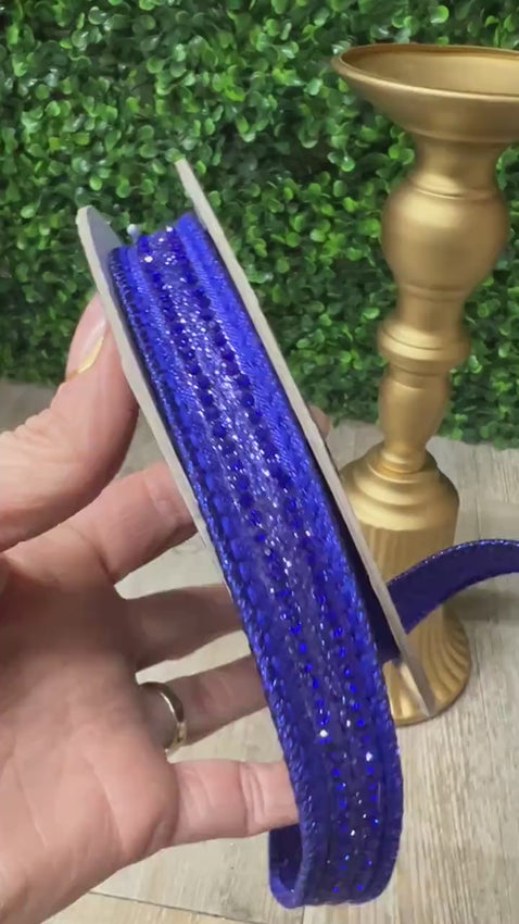 3/4 Inch Royal Blue Jeweled Ribbon - 5 yards - Wired