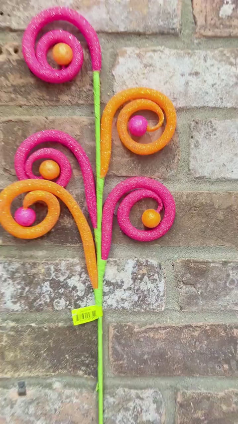 Hot Pink and Orange Curl Ball Spray - 27 inch