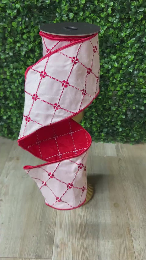 Peppermint Lattice Christmas Ribbon~ 4 inch ~ 5 yards ~ Wired ~ Farrisilk