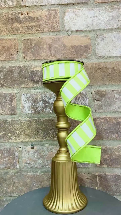 1.5 inch Light Green & White Stripe Ribbon ~ 10 yards ~ Wired