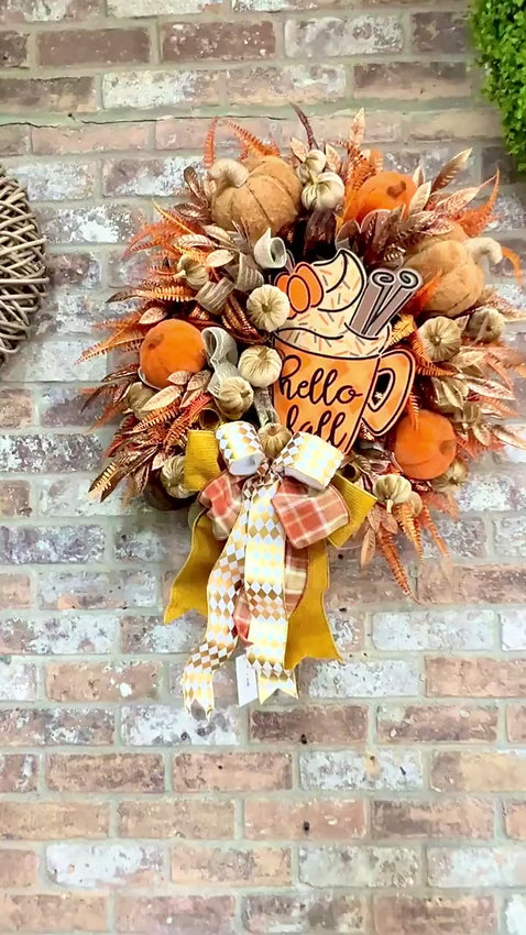 Hello Fall Pumpkin Spice Latte Themed Wreath