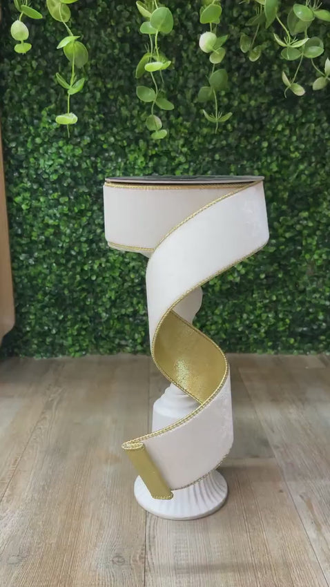 2.5 Inch Ivory Velvet Ribbon ~ Wired ~ 10 yards