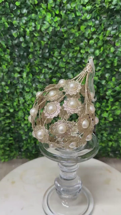 Champagne Pearl Drop Ornament ~6in tall x 4in wide