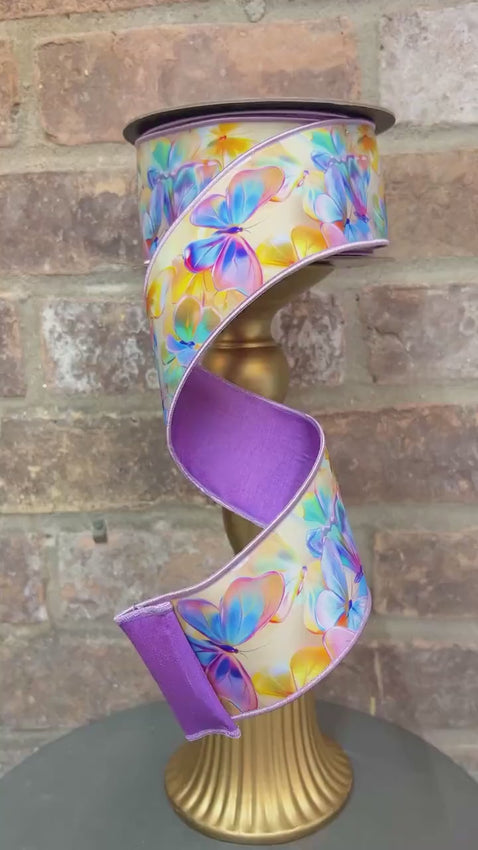 2.5 inch Lavender Blue & Yellow Butterfly Ribbon  ~ 10 yards ~ wired