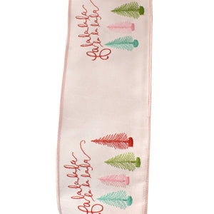 Lt Pink "FaLaLa" Embroidered Ribbon with Trees - Multi 4"X10