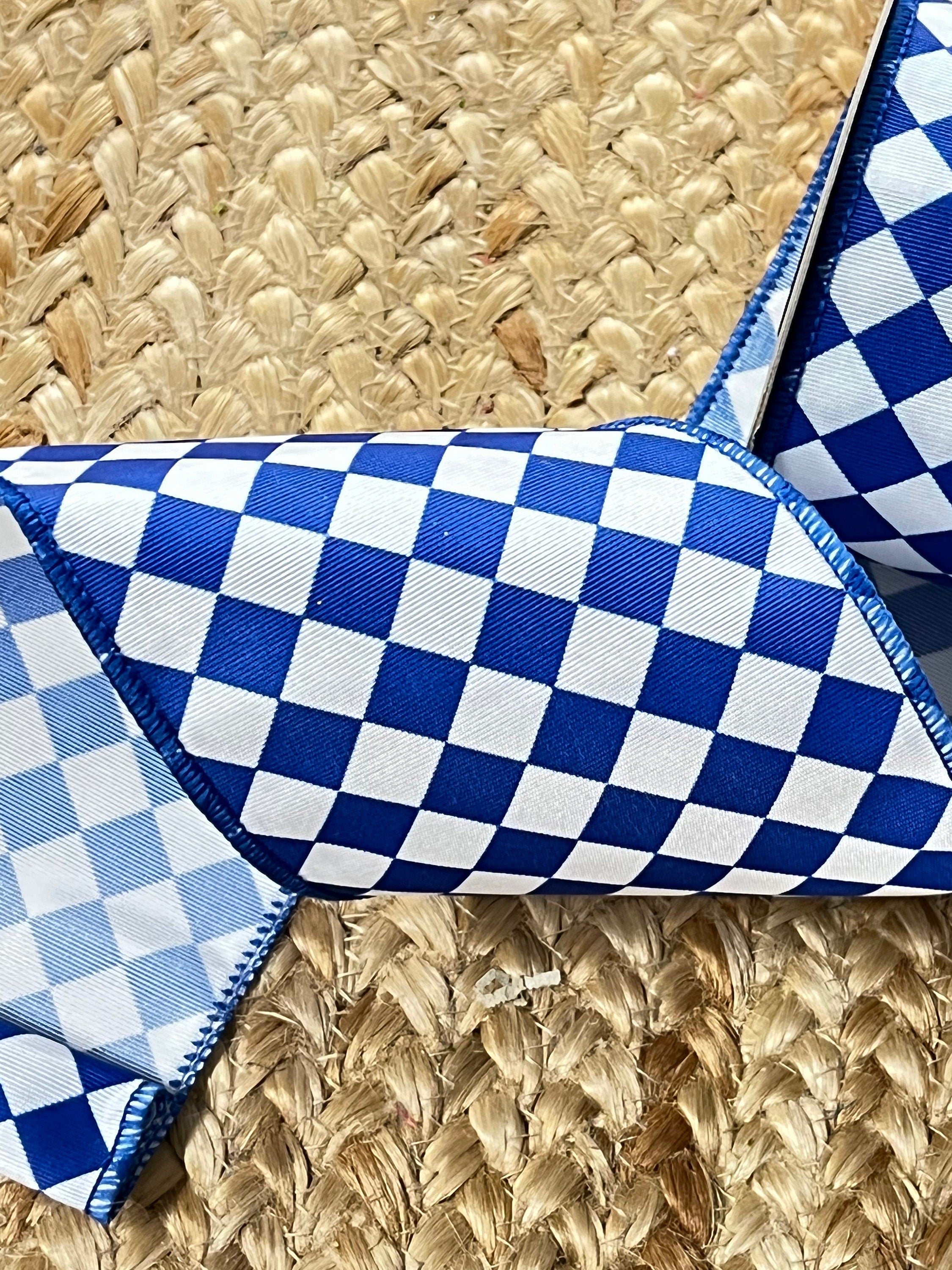 4 inch D Stevens Blue & White Grossgrain Checkerboard ~ 10 yards ~ Wired