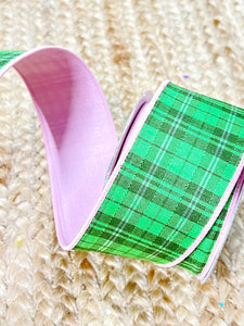 2.5 inch Pink & Green Plaid Ribbon ~ 10 yards ~ Wired