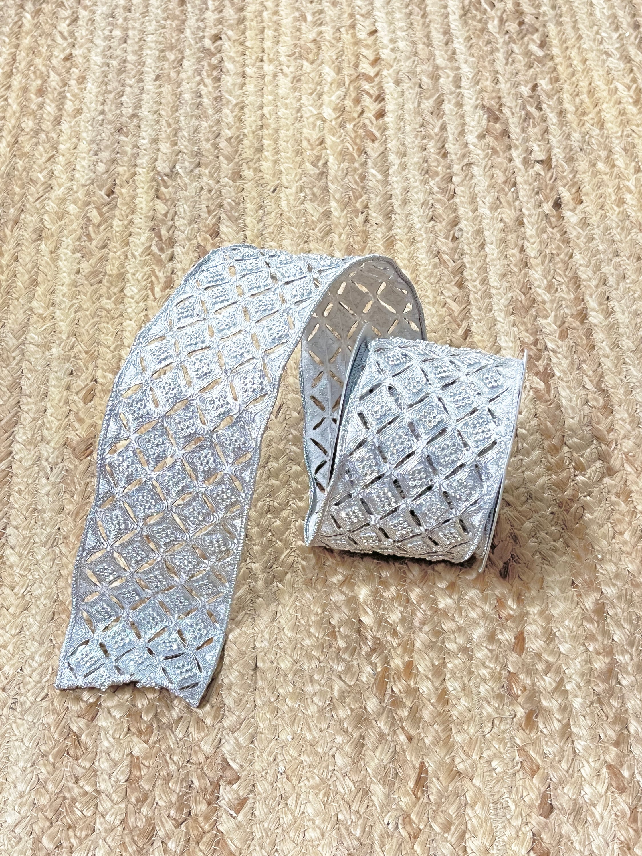 4 inch Farrisilk Silver Diamond Jeweled Embroidered Ribbon~ 5 yards
