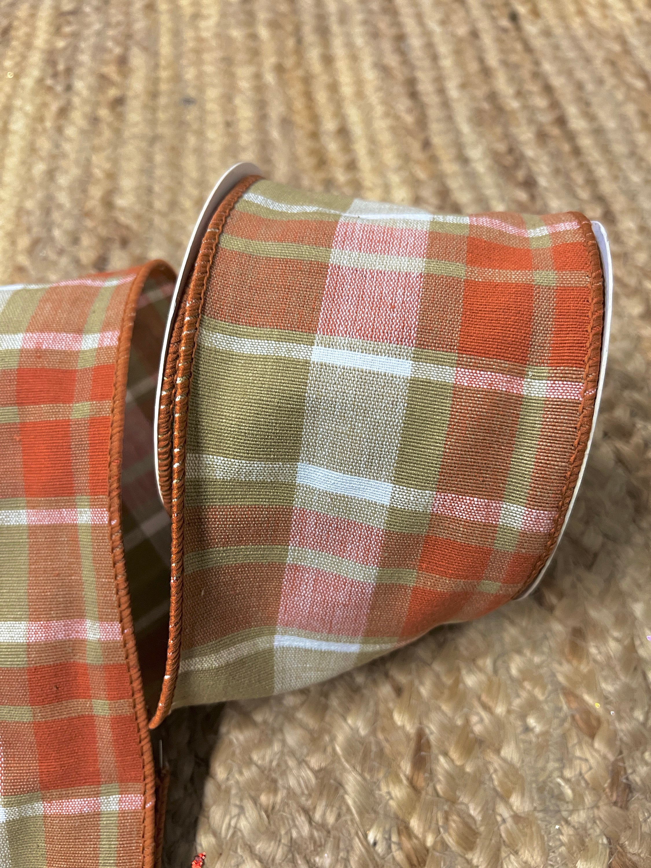 4 inch Classic Fall Orange Plaid Ribbon ~ 10 yards ~ Wired