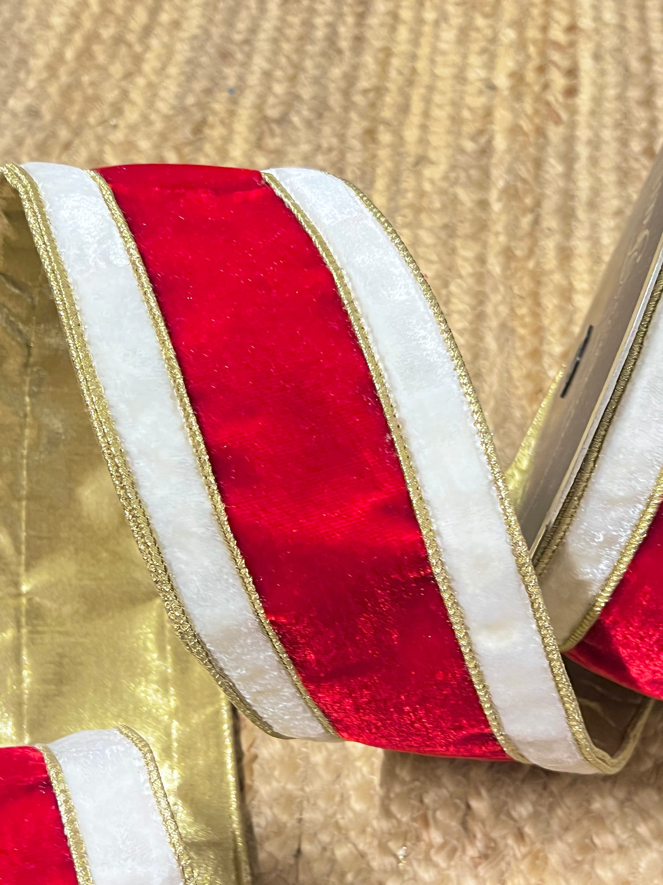 4 inch Luxe Santa Velvet ~ Red White & Gold ~ 10 yards