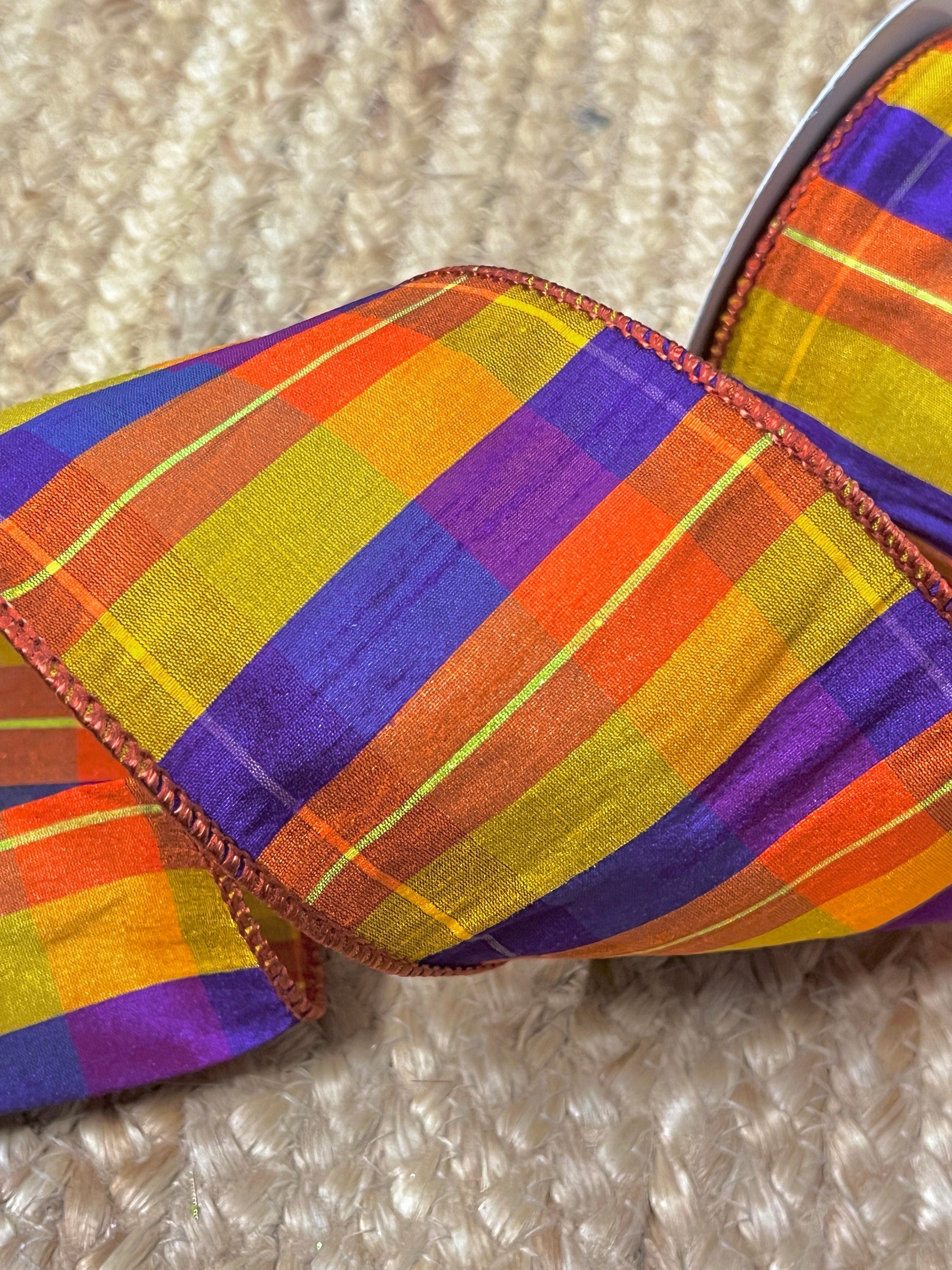 4 inch Purple and Orange Sunset Plaid ~ 10 yards ~ Wired