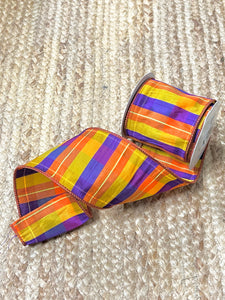 4 inch Purple and Orange Sunset Plaid ~ 10 yards ~ Wired