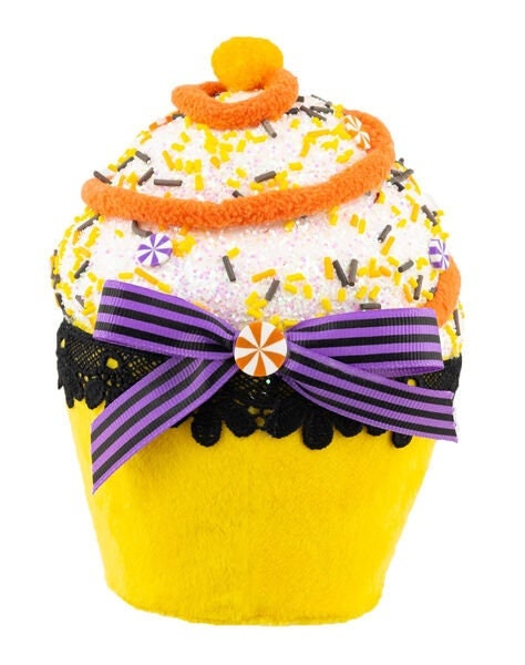 7 inch Yellow Halloween Cupcake Ornament ~ Halloween Wreath Attachment ~ Halloween Fake Bake Tiered Tray Decor