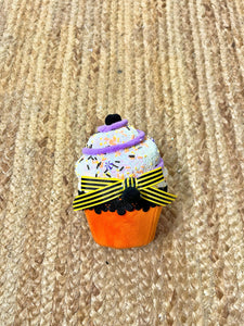 7 inch Orange Halloween Cupcake Ornament ~ Halloween Wreath Attachment ~ Halloween Fake Bake Tiered Tray Decor