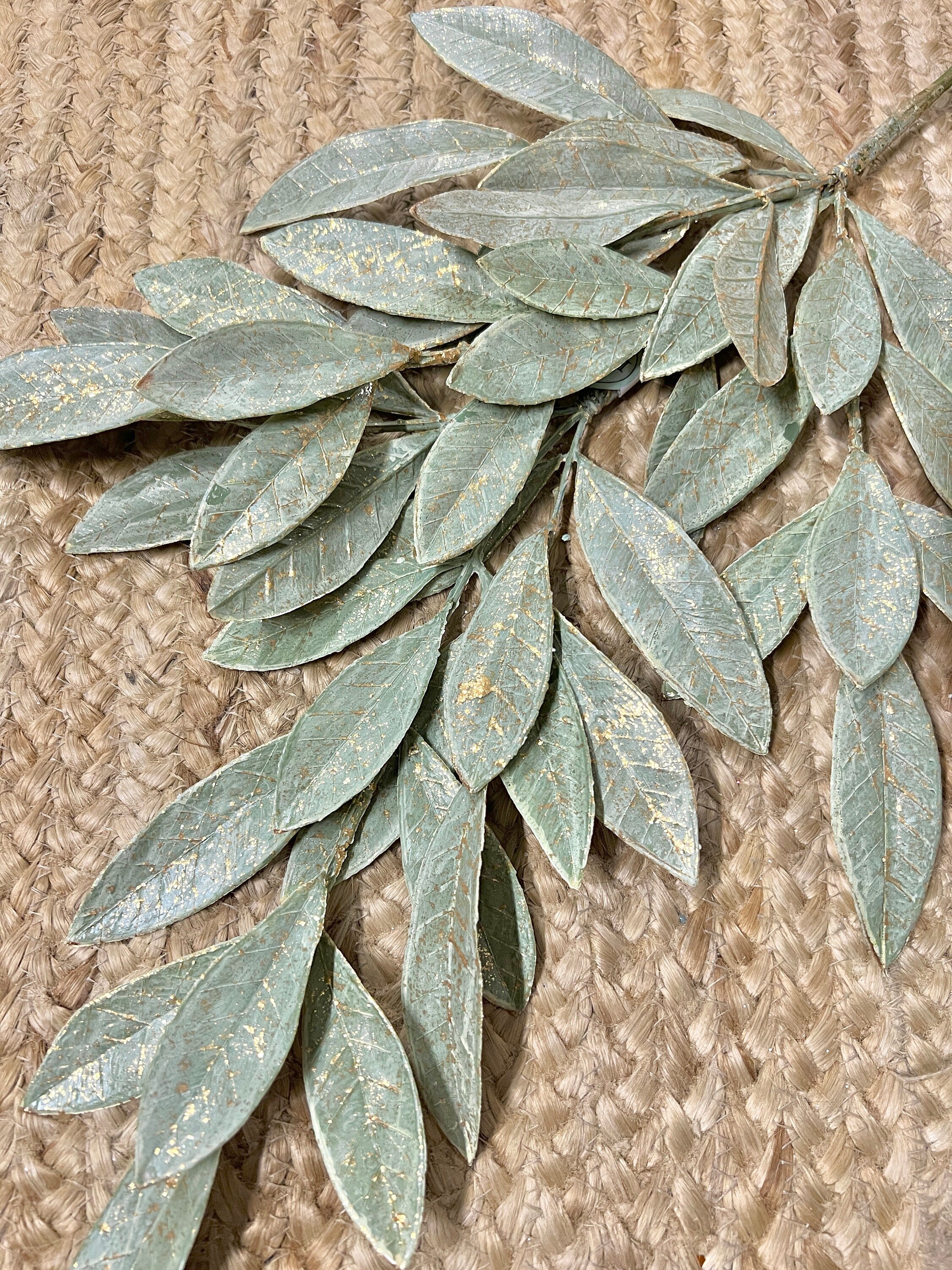 Sage Green Elegant Bay Leaf with Gold Flakes ~23 in