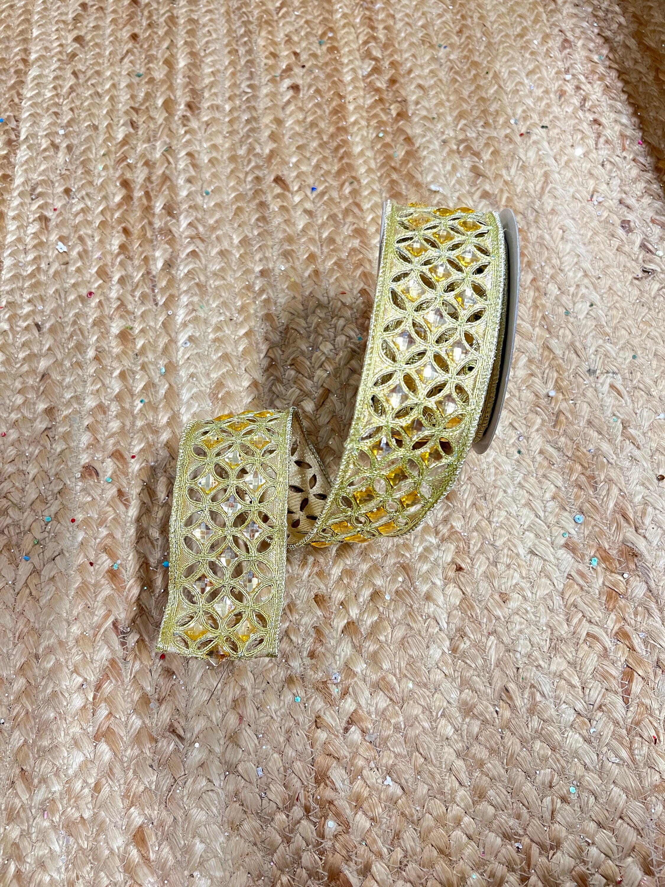 2 inch Farrisilk Gold Jeweled Luxury Ribbon~ 5 Yards ~ Wired