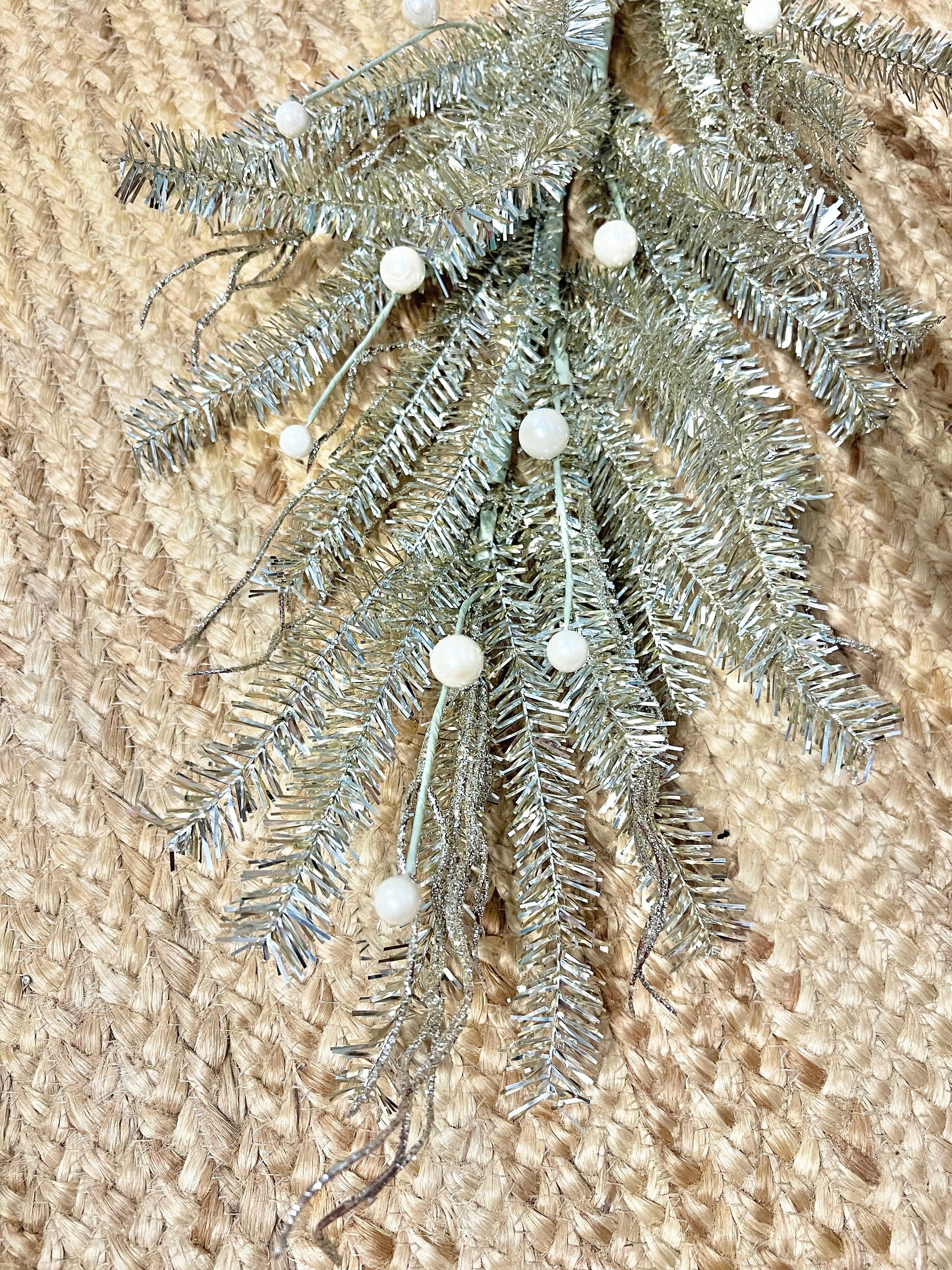 Champagne Tinsel Twig And Pearl Stem ~ 34 inch