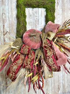 Elegant Fall Wreath With Pink Velvet Pumpkin, Glam Fall Wreath For Front Door, Fall Home Decor, Housewarming Gift, Wedding Present