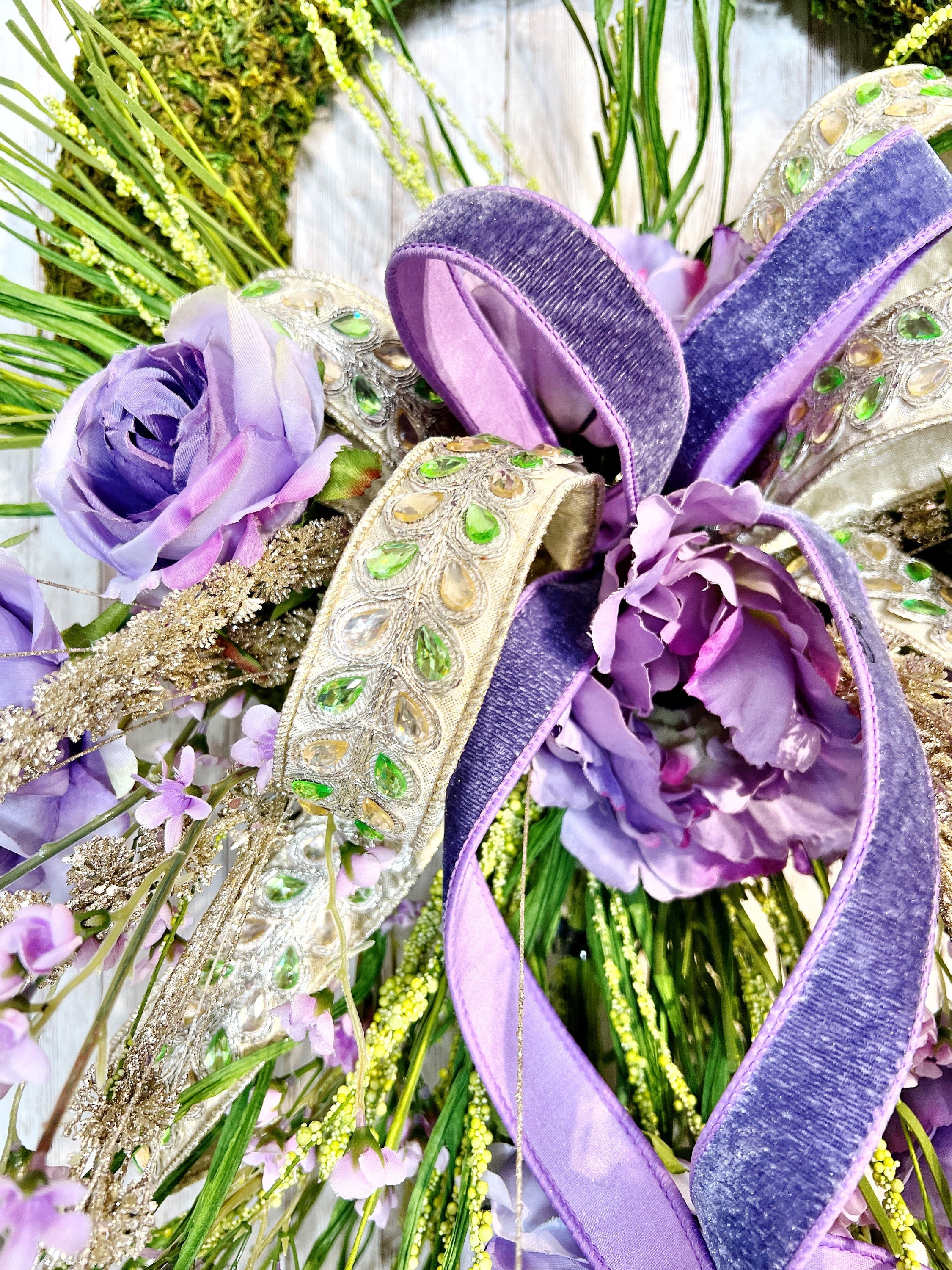 Purple Floral Wreath For Front Door, Elegant Moss Wreath, Everyday Purple Wreath, Housewarming Gift, Wedding Present, Lavender Floral Wreath