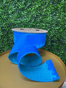 4 inch Turquoise Velvet Ribbon ~ 10 yards ~ Wired ~ D Stevens