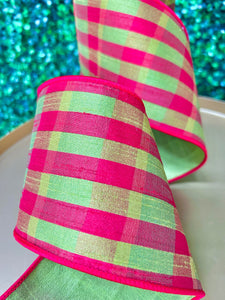 4 Inch Farrisilk Red & Green Christmas Plaid ~ 10 Yards ~ Wired