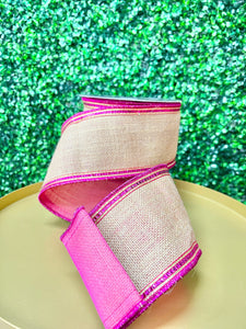 4 inch Burlap with Pink Sequin Trim ~ 10 yards ~ Wired