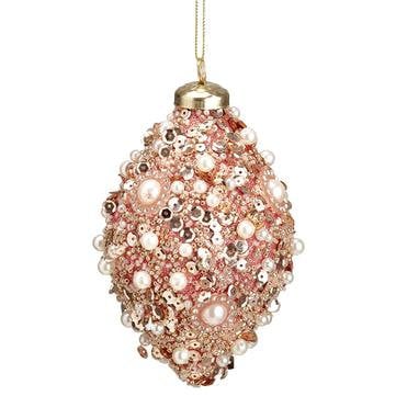Beaded Pearl Finial Ornament, Pink Finial Ornament, Pink Jeweled Finial, Pink Christmas Tree Ornament, Pink Ornament for Wreaths