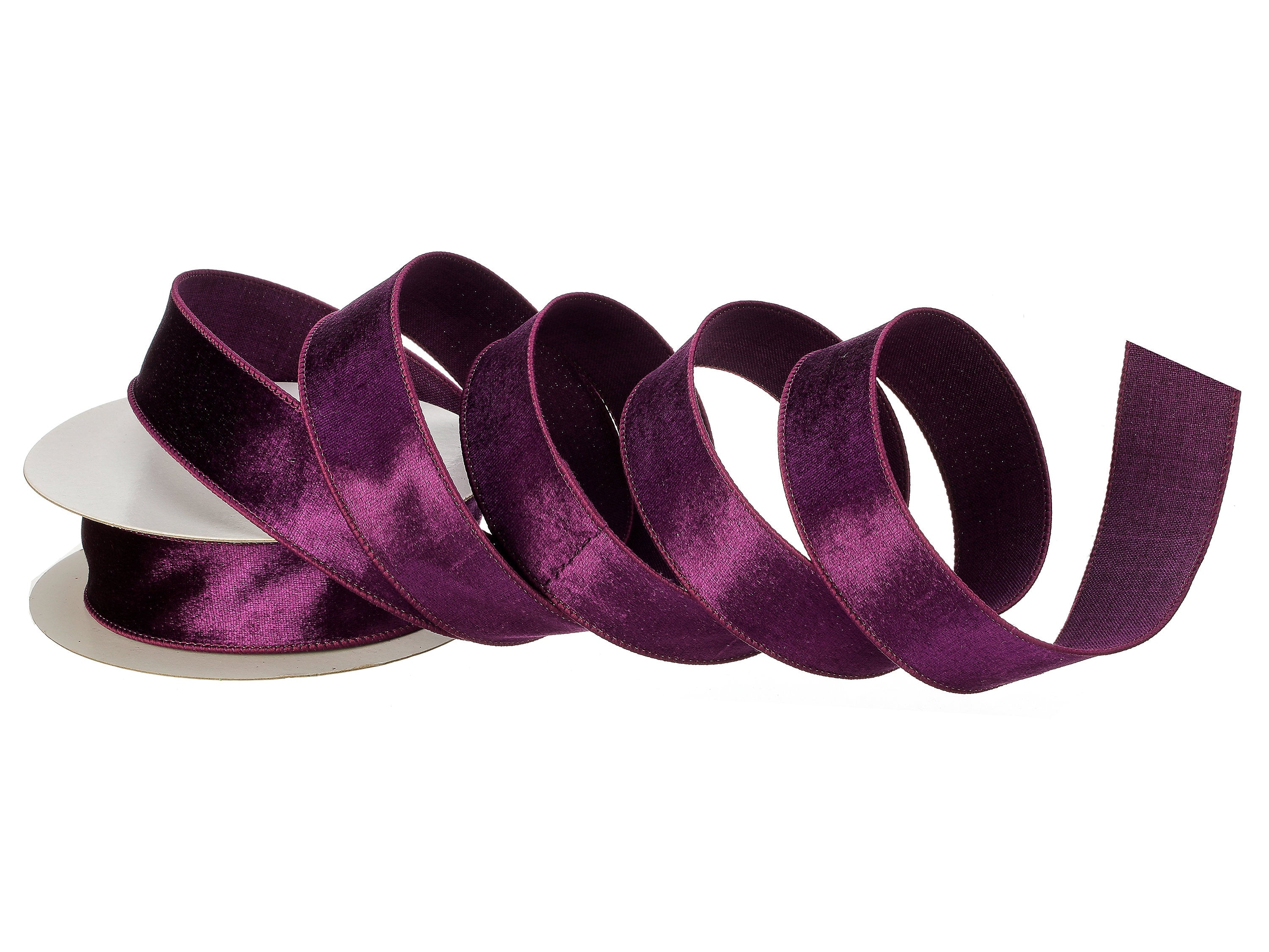 1.5 Purple Wired Velvet with Dupioni Back Ribbon ~ 10 Yard