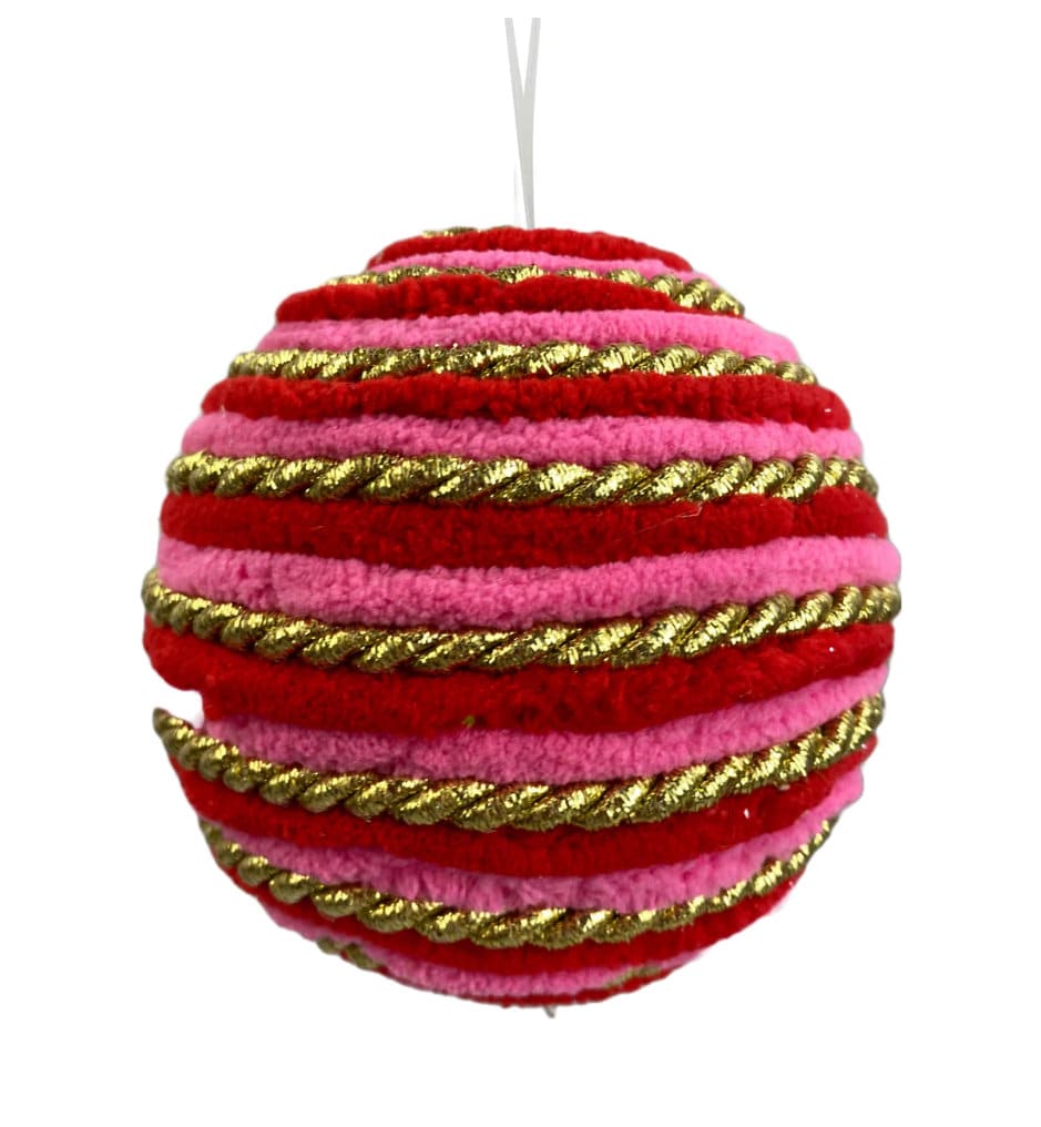 Red Pink & Gold Spiral Ball Ornament ~ 4 Inch