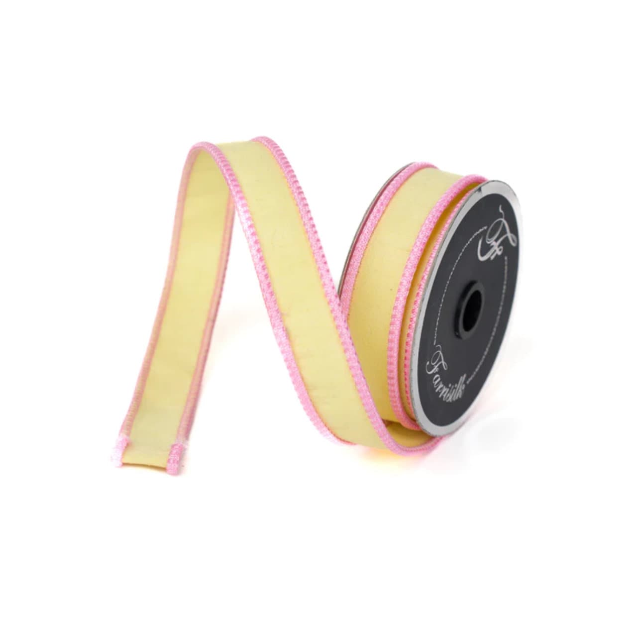 1 inch yellow & pink 2- Tone Sherbert Cord  Ribbon - Farrisilk - Wired - 10 yards