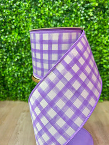 Lavender Purple Watercolor Gingham Ribbon ~ 4 Inch x 10 Yard ~ Farrisilk