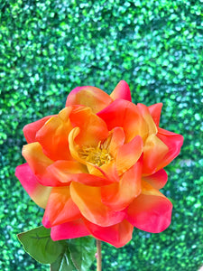 Yellow Orange Real Touch Open Rose - 25 inch